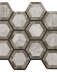 Closeup of White and Gray Marble Hexagon Mosaic Tile