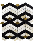 Stacked 3D Chevron Columns Marble Mosaic Tile in Calacatta Gold and Black Marble with Brass Accent