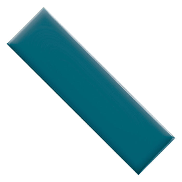 Glossy Pressed Ceramic 3 x 10 Subway Wall Tile in Dark Turquoise