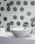 Antique Mirror & Thassos Daisy Flowers Mosaic Tile | TileBuys