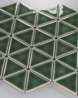 Closeup of Forest Green Ceramic Triangle Mosaic Tile