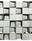 Bianco Carrara Marble and Glass Modern Cube 3D Mosaic Tile - TileBuys