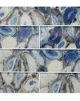 Glass Subway Tiles with Blue, Gray and White Agate Geode Pattern