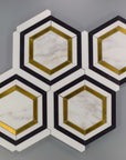 Calacatta Gold with Black marble and Brass Inlay Hexagon Mosaic Tiles