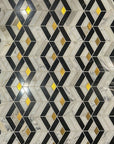 Calacatta Gold & Black Marble Geometric 3D Tile with Brass Inlay