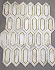 Calacatta Gold Marble with Gold Metal Waterjet Mosaic in Golden Picket - TileBuys