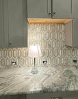 White and Gold Picket Tile Backsplash