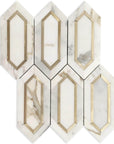 Calacatta Gold Marble with Gold Metal Waterjet Mosaic in Golden Picket - TileBuys