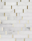 Calacatta Marble Skinny Tile Backsplash with Gold Metal Accent - TileBuys
