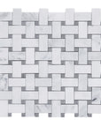 Carrara (Carrera) Venato Marble Mosaic Tile - 1x2" Basketweave Strips with Lady Gray Marble Accent Squares - Polished | TileBuys