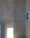 Carrara Venato Marble and Antique Mirror Glass Arabesque Mosaic Tile - TileBuys