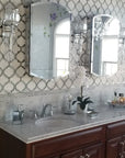 Carrara Venato Marble and Antique Mirror Glass Arabesque Mosaic Tile - TileBuys