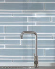 Cerulean Blue Glass Strip Mosaic Tile - TileBuys