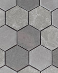 Closeup of Multi Finish Porcelain Charcoal Gray Hexagon Mosaic Tile