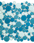 Coastal Bubbles Blue + Green Glass Mosaic Penny Circle Round Tile - TileBuys