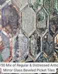 Distressed Antique Mirror Glass Tile in 4x8" Beveled Picket (Stretched Hexagon) - TileBuys