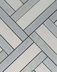 Dolomite & Blue Celeste Marble Lattice Weave Waterjet Mosaic Tile - TileBuys