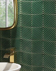 Emerald Green Crackle Porcelain Ribbed 5x5 Tile Backsplash