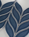 Closeup of Glossy Blue Leaf Ceramic Tile