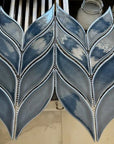 Closeup of Glossy Blue Leaf Tile