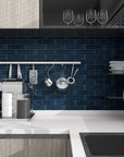 Glossy Ceramic Dark Navy Blue Subway Mosaic Tile - TileBuys