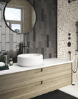 Distressed Charcoal Black 3x11 Porcelain Subway Tile Backsplash