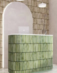 Glossy Salvia Green 4.5x9 Kit Kat Porcelain Tiled Reception Desk