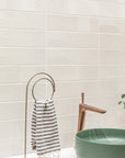 Glossy White 4 x 16 Line Patterned Ceramic Subway Wall Tile - TileBuys