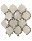 Glossy White and Gray Glass Arabesque Mosaic Wall Tile - TileBuys