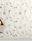 Golden Wild Flowers Waterjet Mosaic Tile in White Thassos Marble & Brass Accent Wall