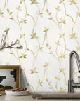 Golden Wild Flowers Waterjet Mosaic Tile in White Thassos Marble & Brass - TileBuys