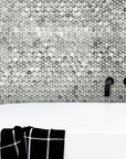 Gray Textured Glass Penny Tile Tub Surround