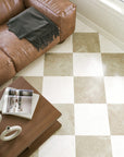 Keystone Bone Beige and White 12x12 Porcelain Tiles in Checkerboard Pattern