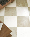 Keystone Bone Beige and White 12x12 Porcelain Tiles in Checkerboard Pattern