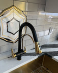 Luxe Geometric Waterjet Mosaic Tile in Calacatta, Nero Black Marble, Brushed Gold Metal - TileBuys