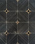 Luxe Nero Black Marble with Brass Inlay Waterjet Mosaic Tile - TileBuys