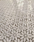 Luxe Tuscant Flower Marble Waterjet Mosaic Tile - Carrara White | TileBuys