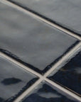 Closeup of Marine Blue 2x8 Ceramic Subway Tiles