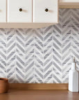 Marmara Gray & White Marble Mosaic Tile - Chevron - Polished - TileBuys