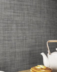 Closeup of Charcoal Grey Fabric Look Porcelain 12x24 Tiled Wall