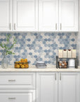 Matte Denim Blue and Ash White Patterned Glass Hexagon Mosaic Tile - TileBuys