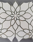 Mirror Glass & White Thassos Marble Floral Waterjet Mosaic Tile | TileBuys