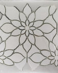 Mirror Glass & White Thassos Marble Floral Waterjet Mosaic Tile | TileBuys