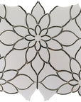 Mirror Glass & White Thassos Marble Floral Waterjet Mosaic Tile | TileBuys