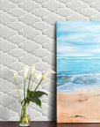 Off-White Crackled Porcelain Mini Arabesque Tile Accent Wall