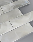 Closeup of Pearlescent Hot Glass 2x6 Subway Mosaic Tile