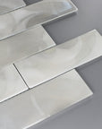 Closeup of Pearlescent Hot Glass 2x6 Subway Mosaic Tile