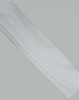 White Pearlescent Glazed Glass Subway Tile on Gray Background