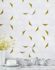 Royal White Marble Hexagon Tile with Gold Trim - TileBuys