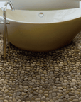 Silver Beige & Light Gray Flat Pebble Mosaic Tile for Bathroom Floors - TileBuys